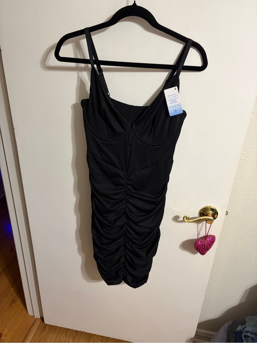 💜 Large Popilush Black Ruched Mini Shapewear Dress with Adjustable Straps NWT